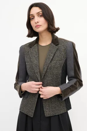 Grey & Multi Tweed Panelled Blazer