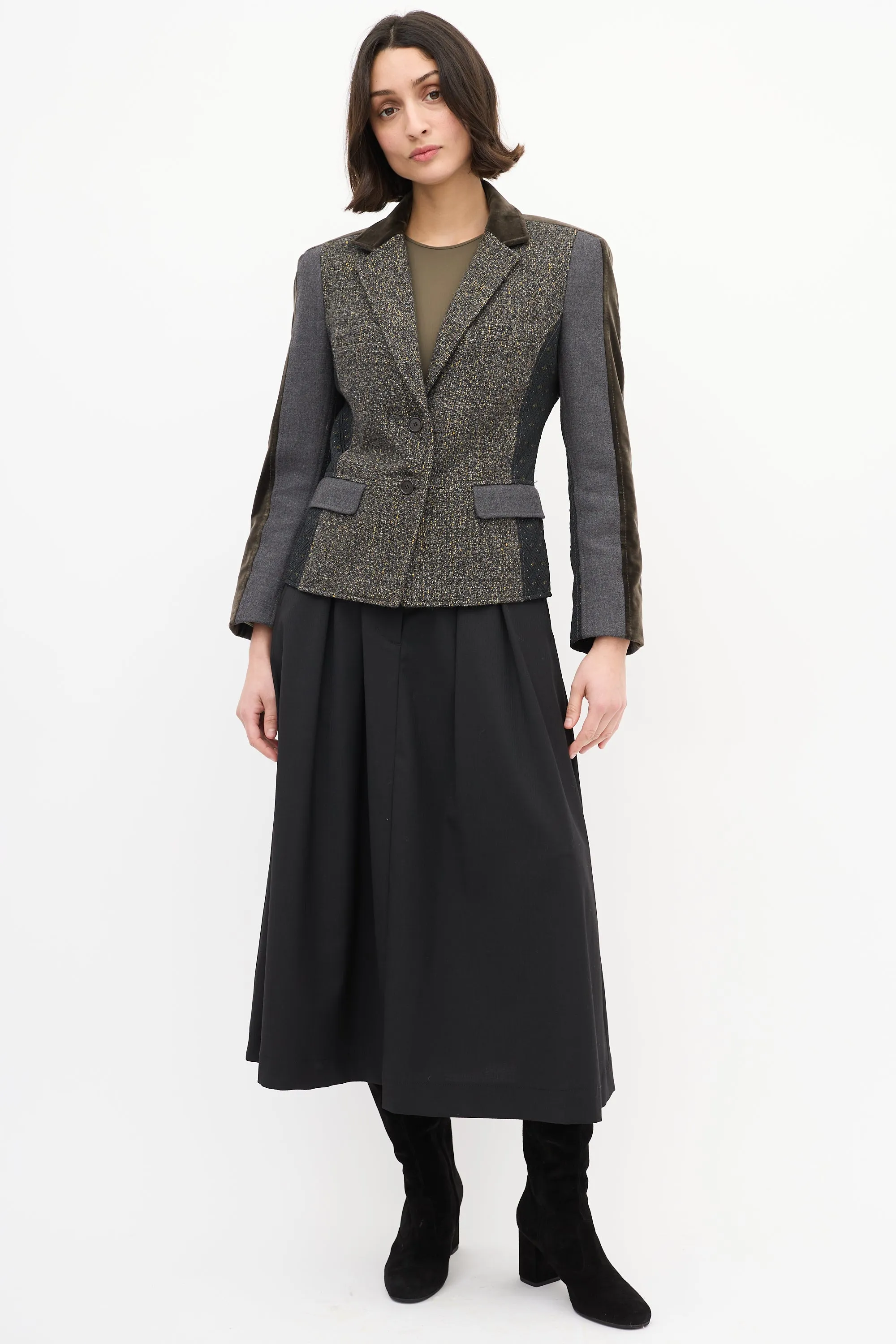 Grey & Multi Tweed Panelled Blazer