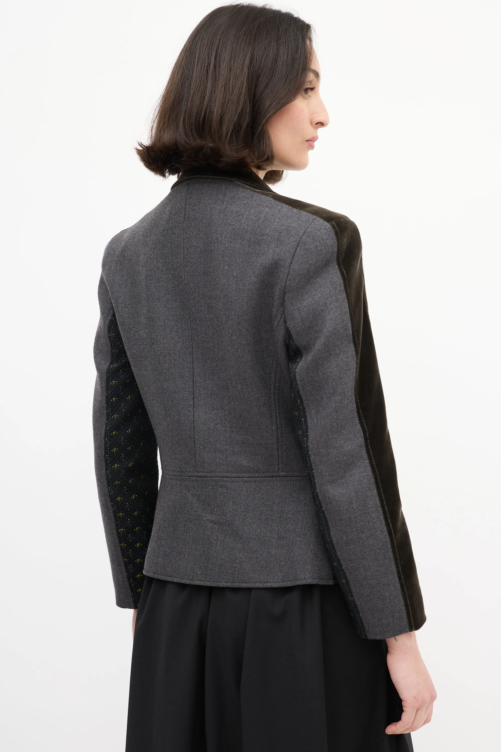 Grey & Multi Tweed Panelled Blazer