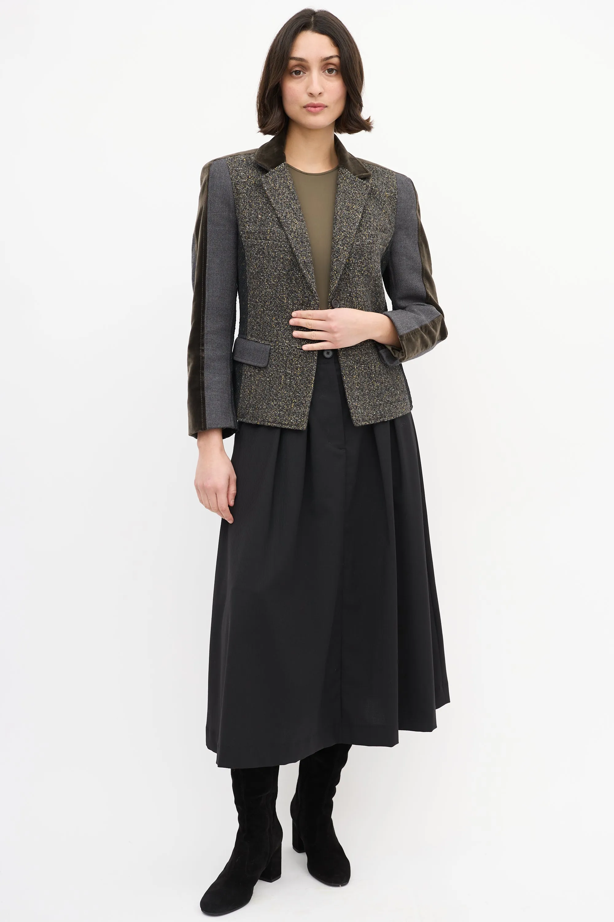 Grey & Multi Tweed Panelled Blazer