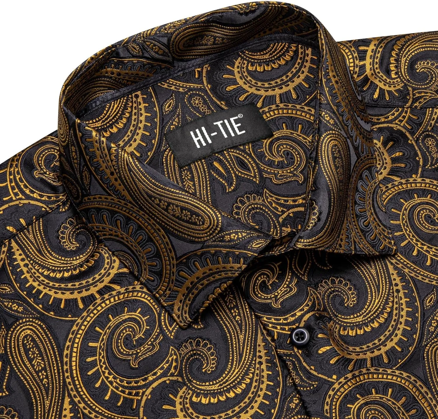 Hi-Tie Silk Mens Paisley Dress Shirts Casual Long Sleeve Button Down Regular Fit Shirts Formal Wedding Party Business