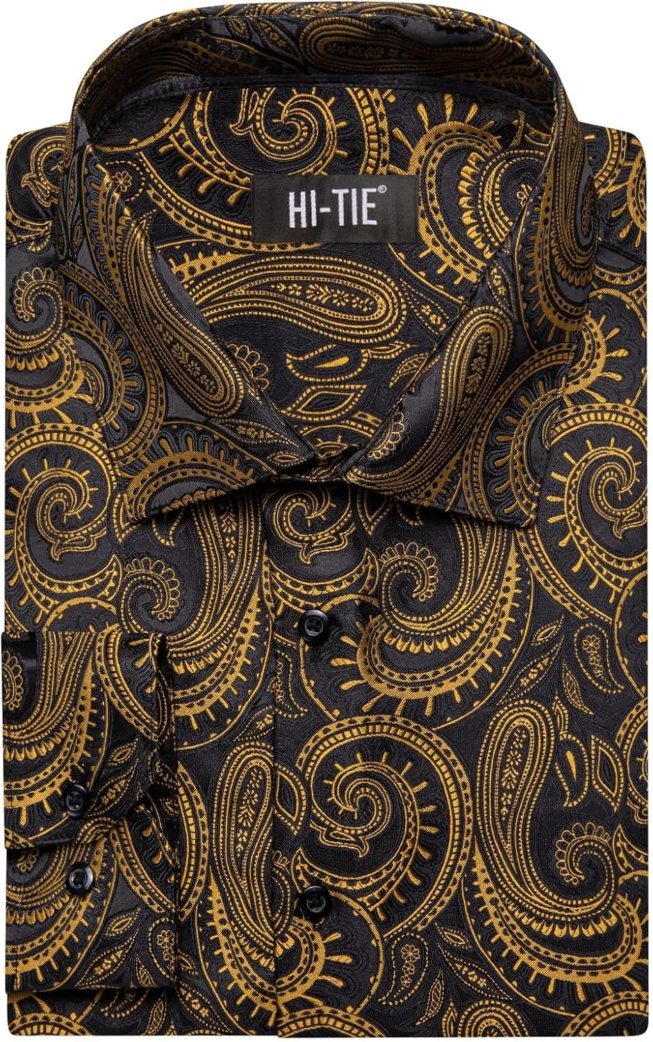 Hi-Tie Silk Mens Paisley Dress Shirts Casual Long Sleeve Button Down Regular Fit Shirts Formal Wedding Party Business