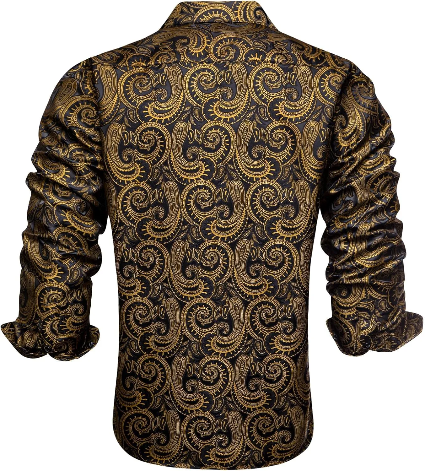 Hi-Tie Silk Mens Paisley Dress Shirts Casual Long Sleeve Button Down Regular Fit Shirts Formal Wedding Party Business