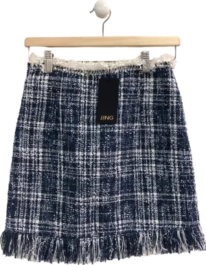 J.ING Navy Blue Tweed Mini Skirt UK S