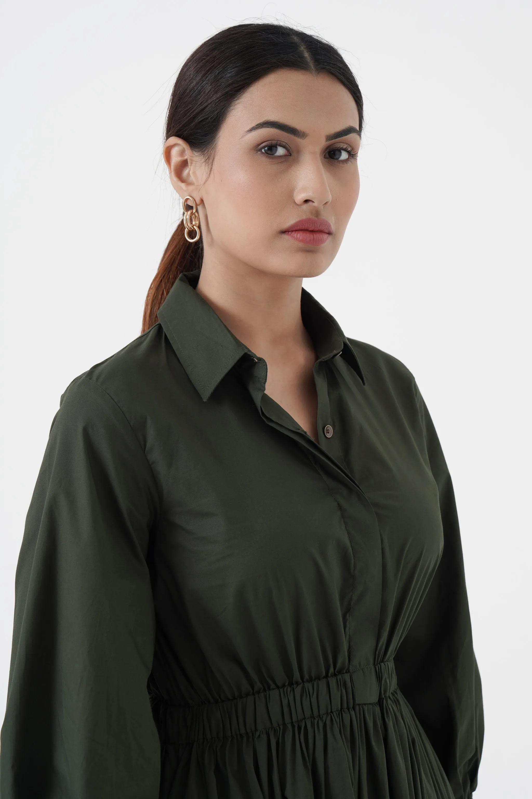 Kosher - Shirt collar waist elastic, two contrast stripe - Green