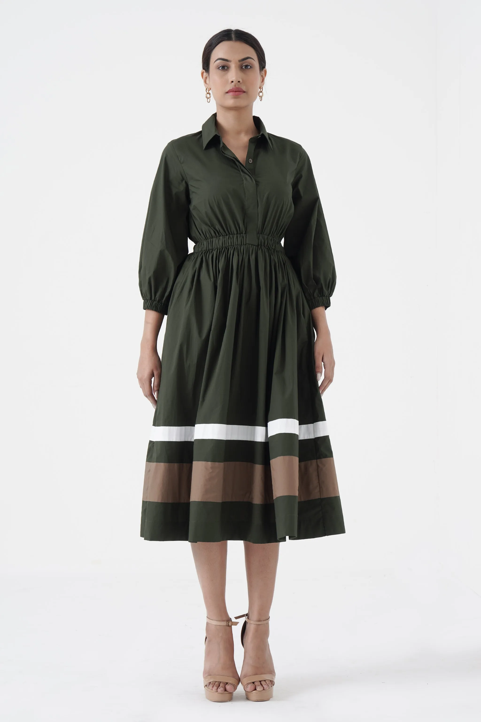 Kosher - Shirt collar waist elastic, two contrast stripe - Green