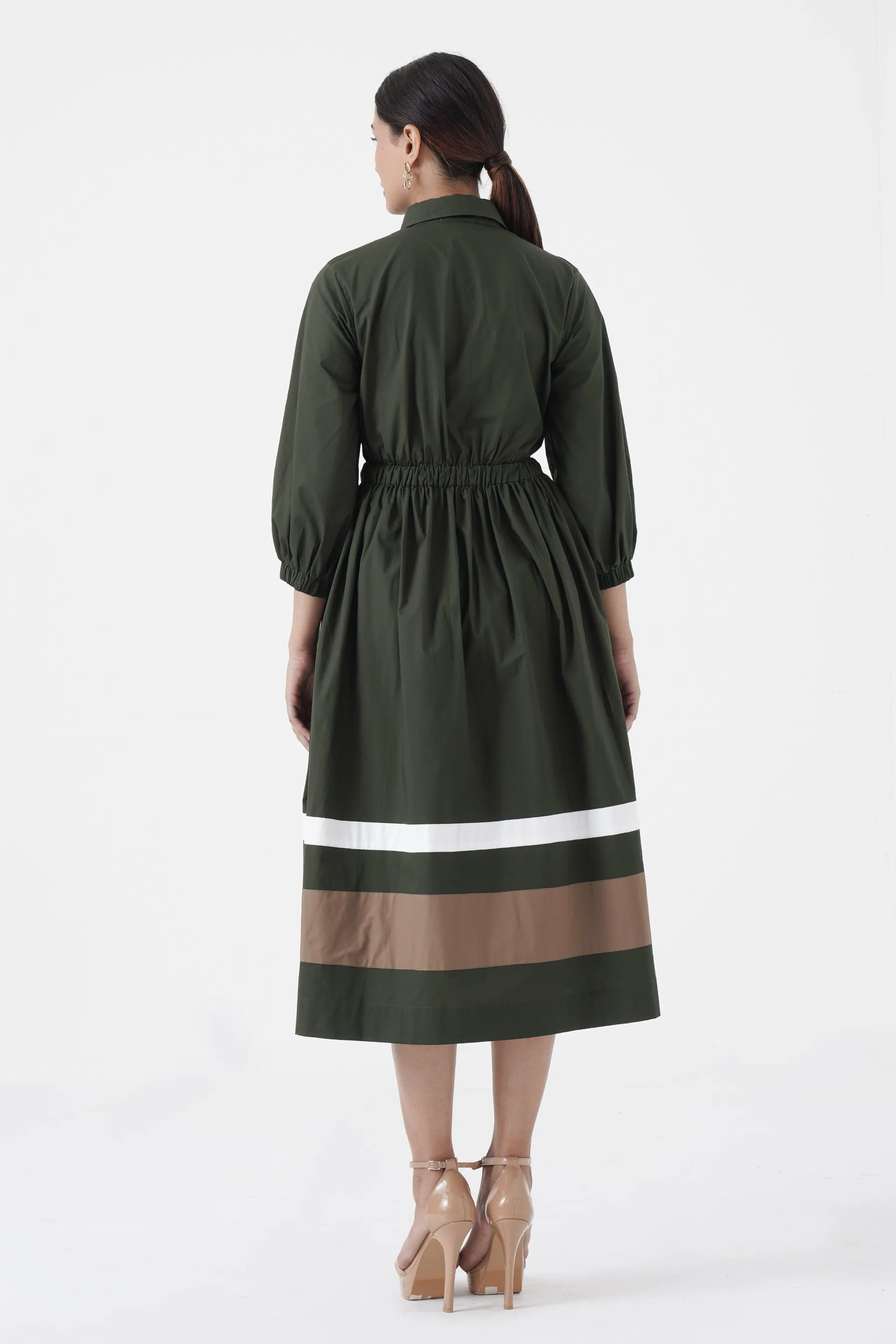 Kosher - Shirt collar waist elastic, two contrast stripe - Green