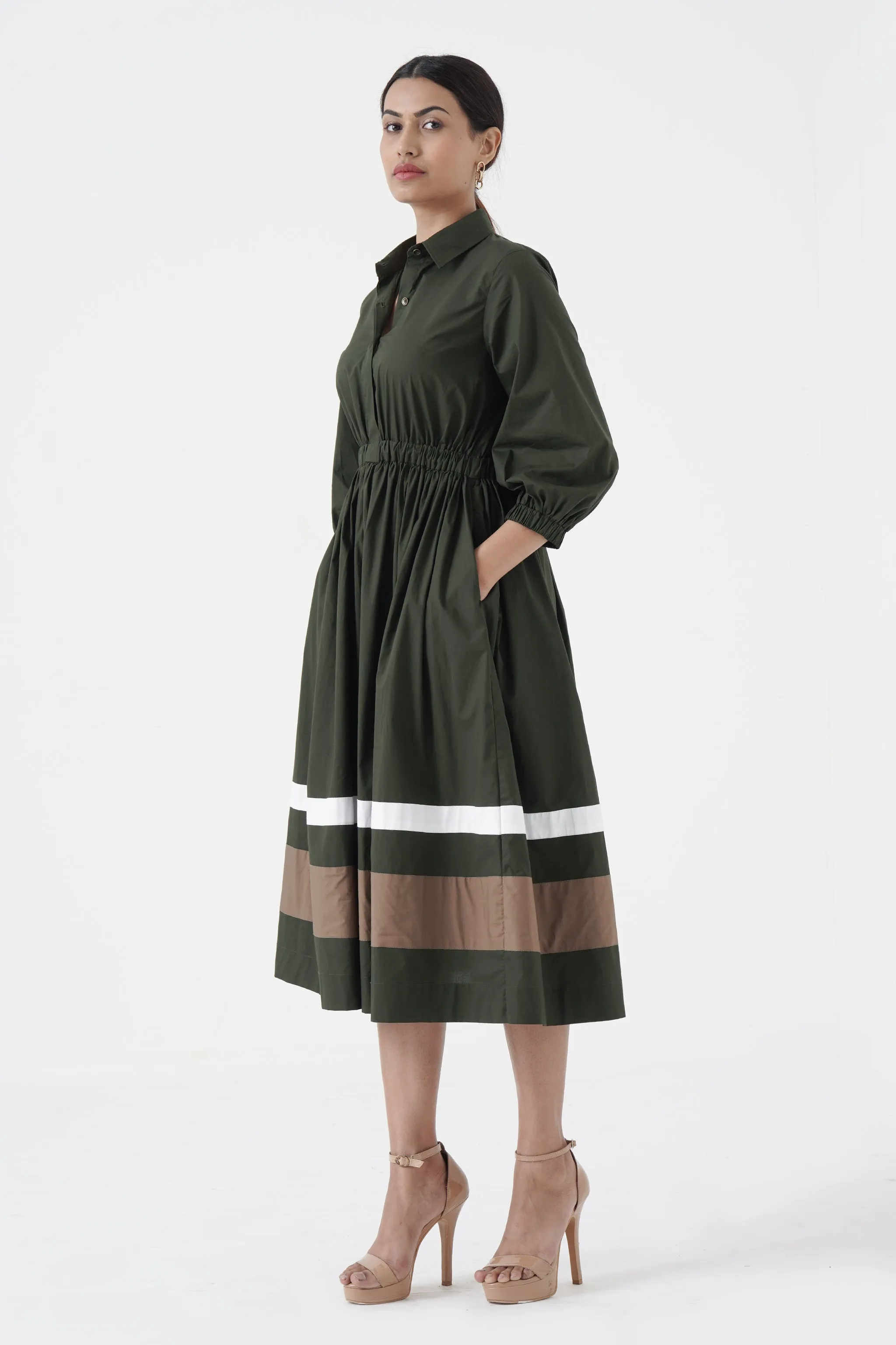 Kosher - Shirt collar waist elastic, two contrast stripe - Green