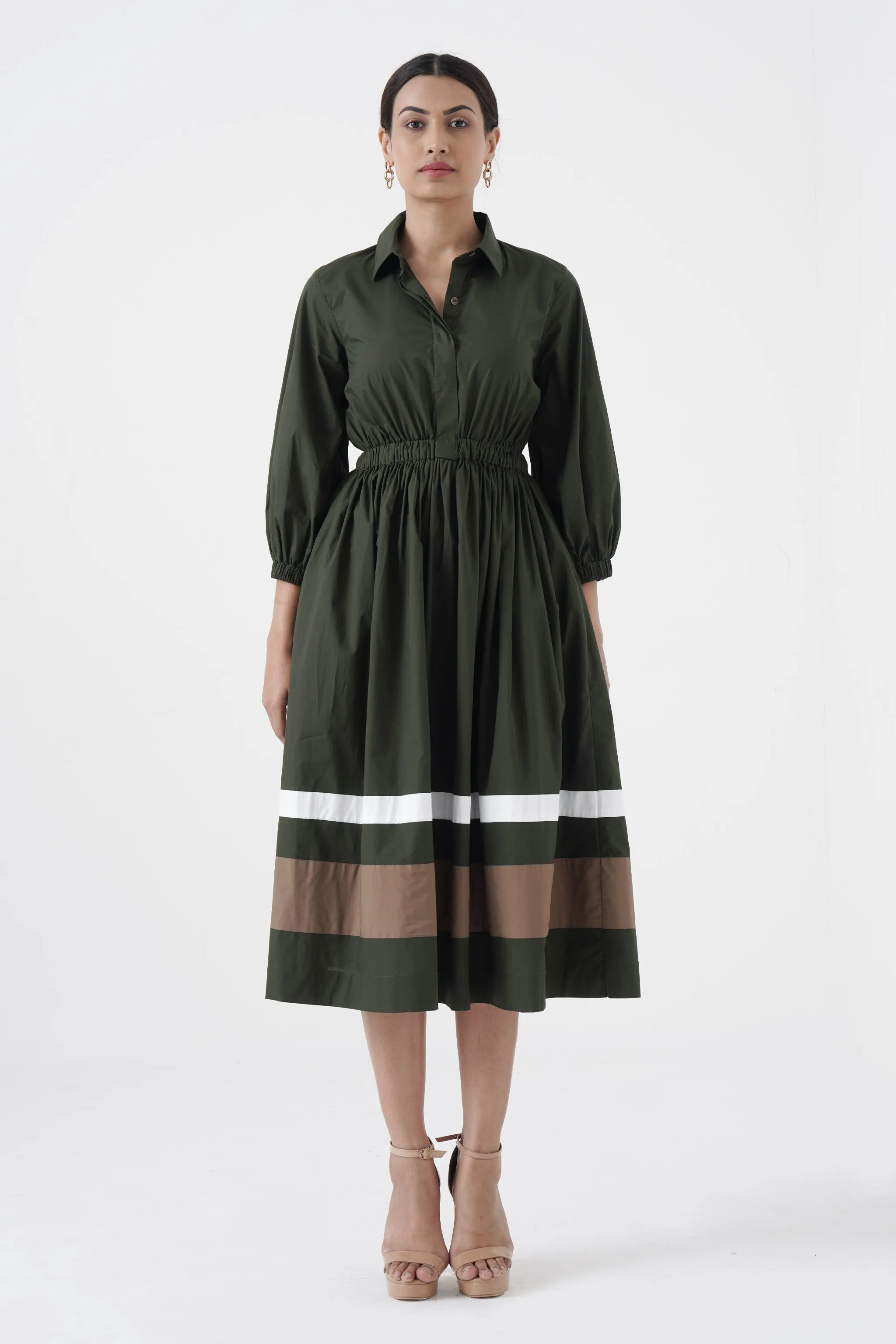 Kosher - Shirt collar waist elastic, two contrast stripe - Green