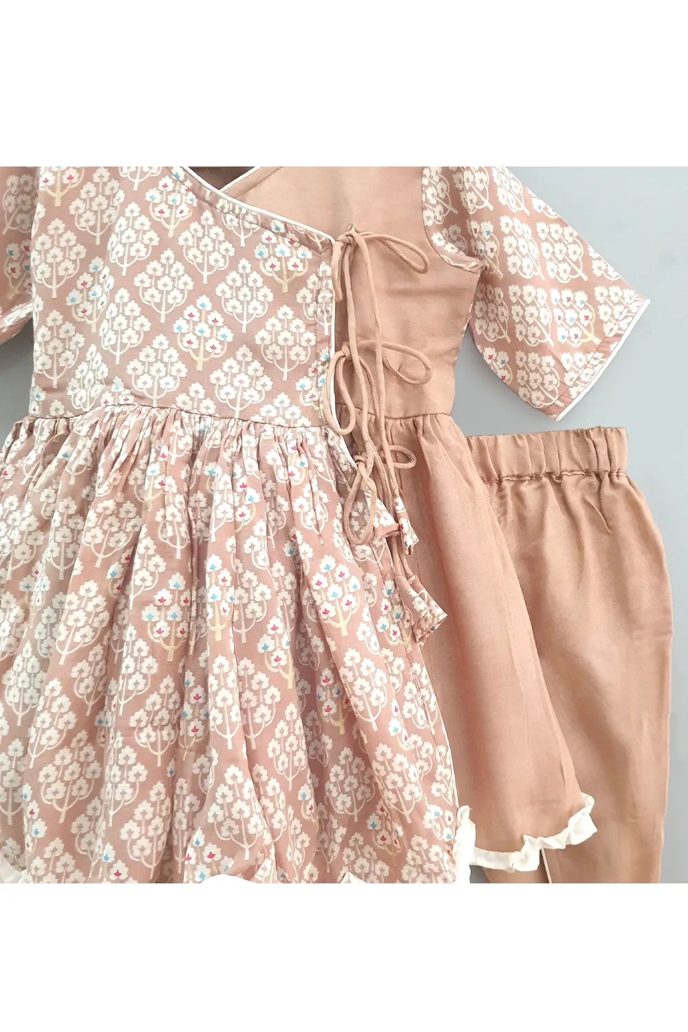 Light brown angrakha peplum kurta with dhoti