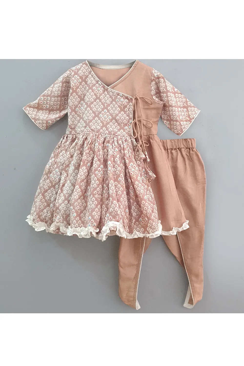 Light brown angrakha peplum kurta with dhoti