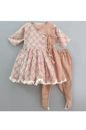 Light brown angrakha peplum kurta with dhoti