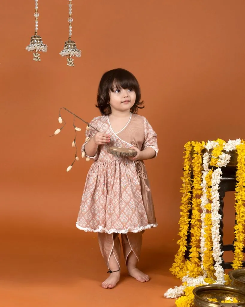 Light brown angrakha peplum kurta with dhoti