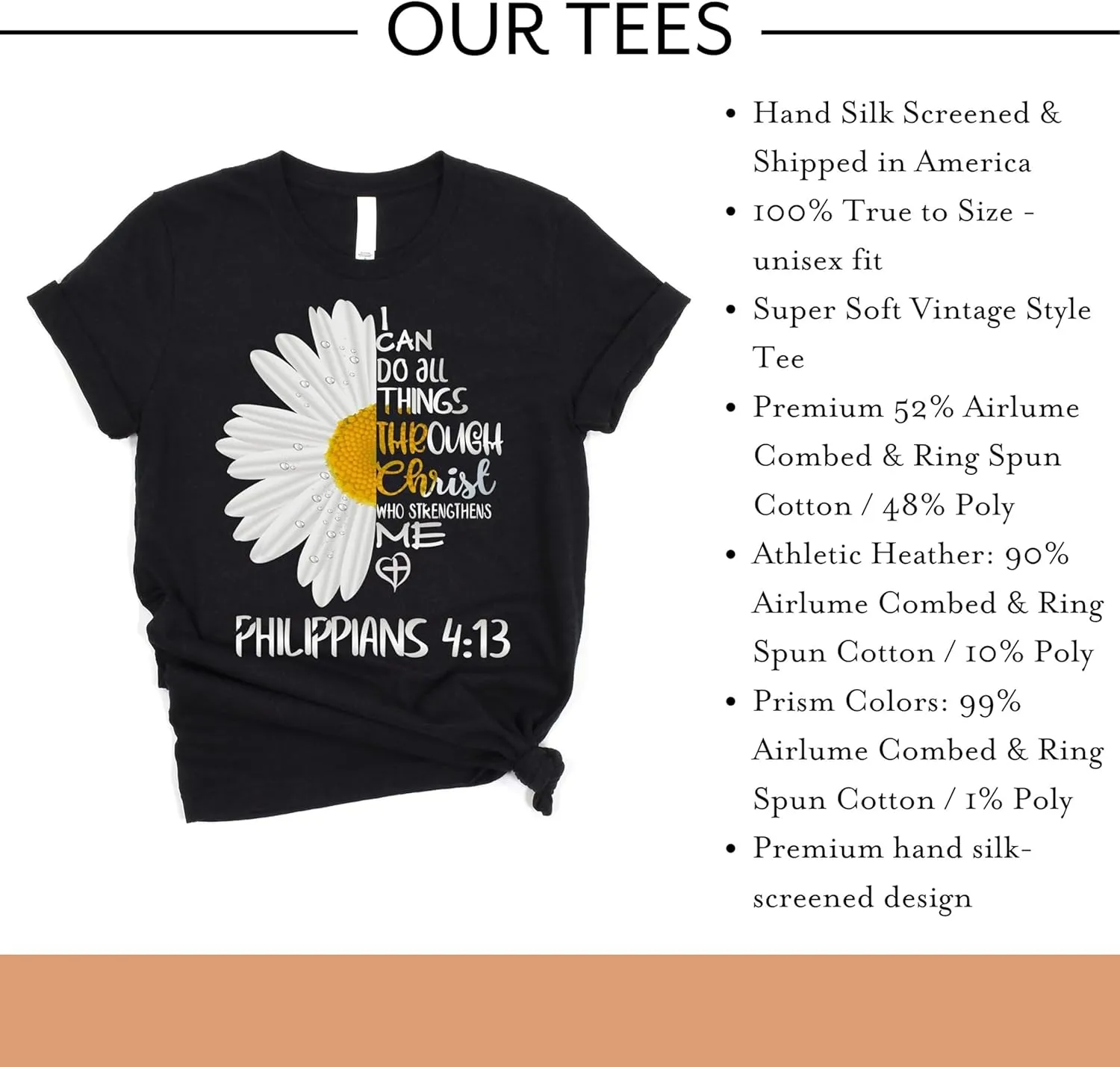 Love in Faith Christian Shirts for Women | I Can Do All Things Daisy | Faith Shirts for Women – Christian T Shirts