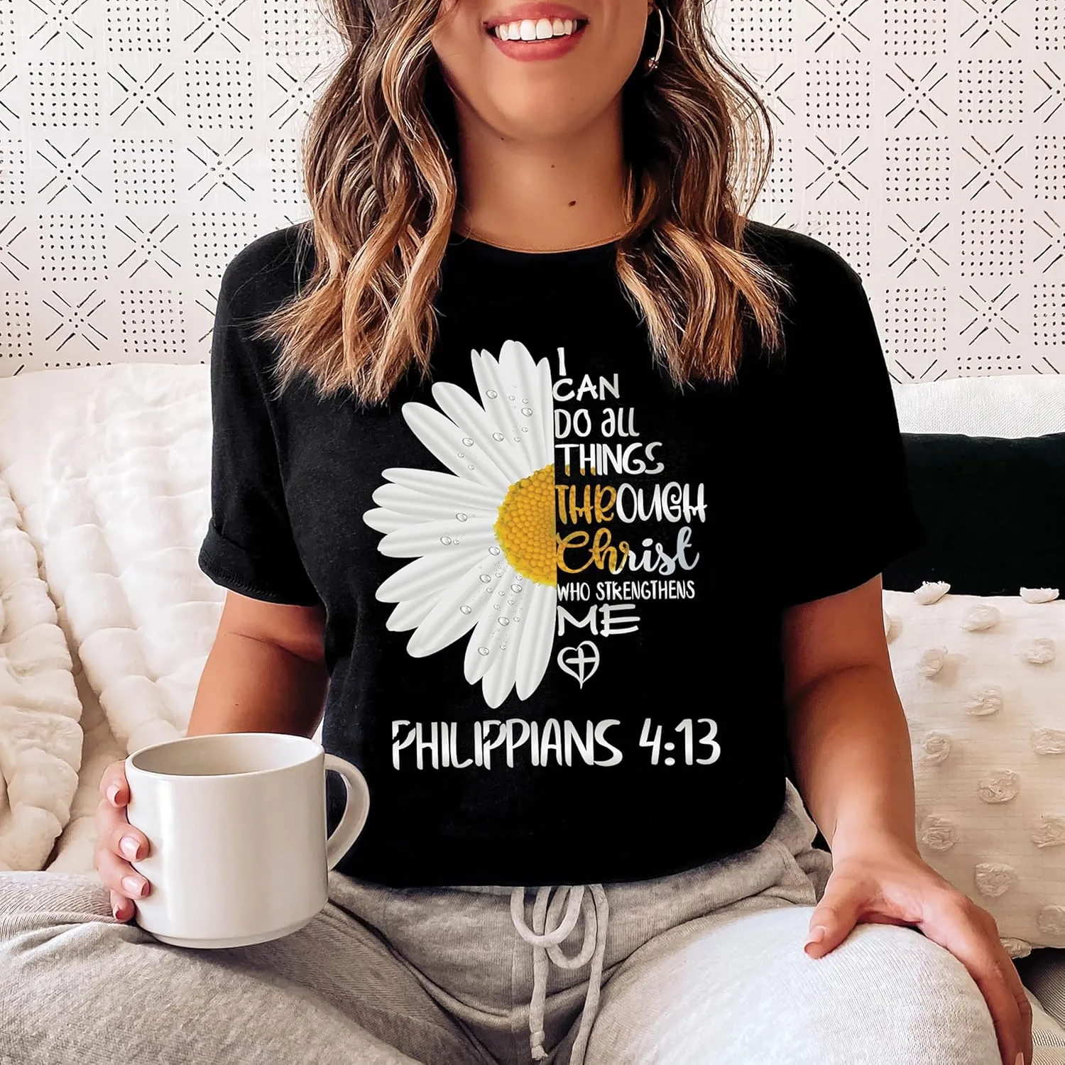 Love in Faith Christian Shirts for Women | I Can Do All Things Daisy | Faith Shirts for Women – Christian T Shirts