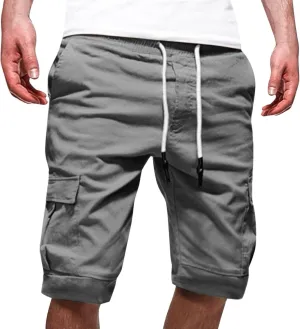 Mens Cargo Shorts Casual Summer Outdoor Hiking Work Shorts with Multi Pockets Fashionable Drawstring Woven Workout Shorts