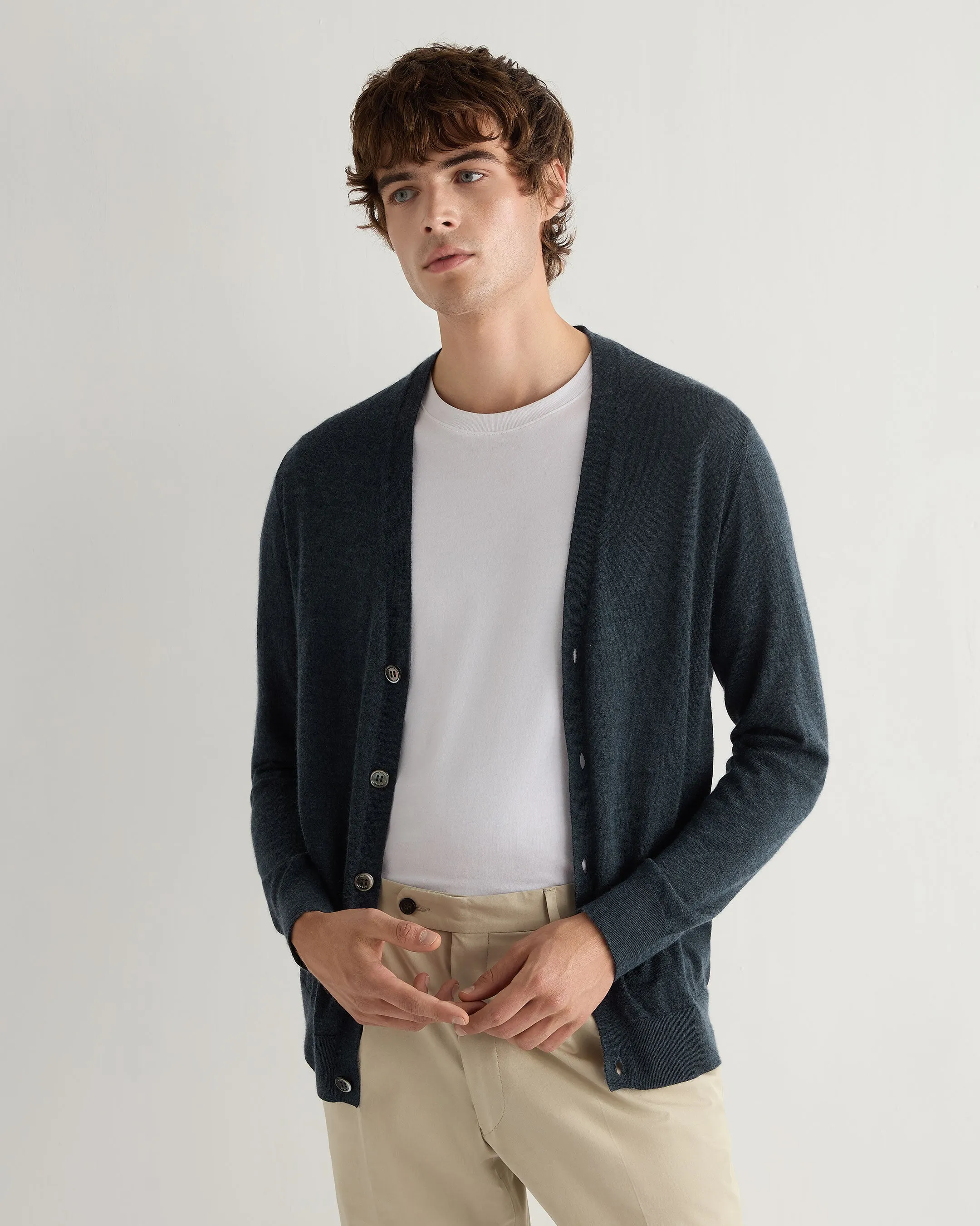 Men's Curzon Fine Gauge Cashmere Cardigan Azurine Blue
