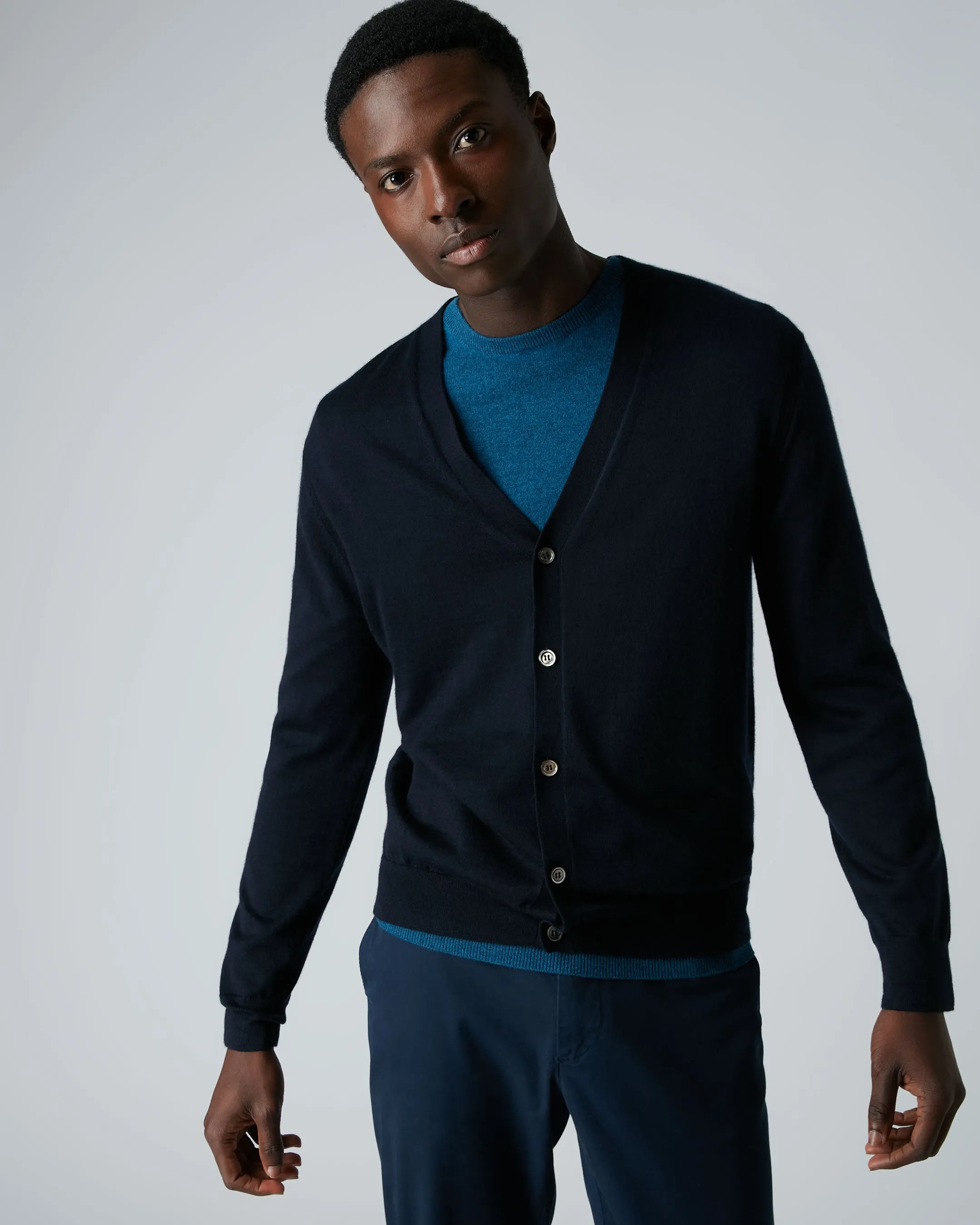 Men's Curzon Fine Gauge Cashmere Cardigan Navy Blue