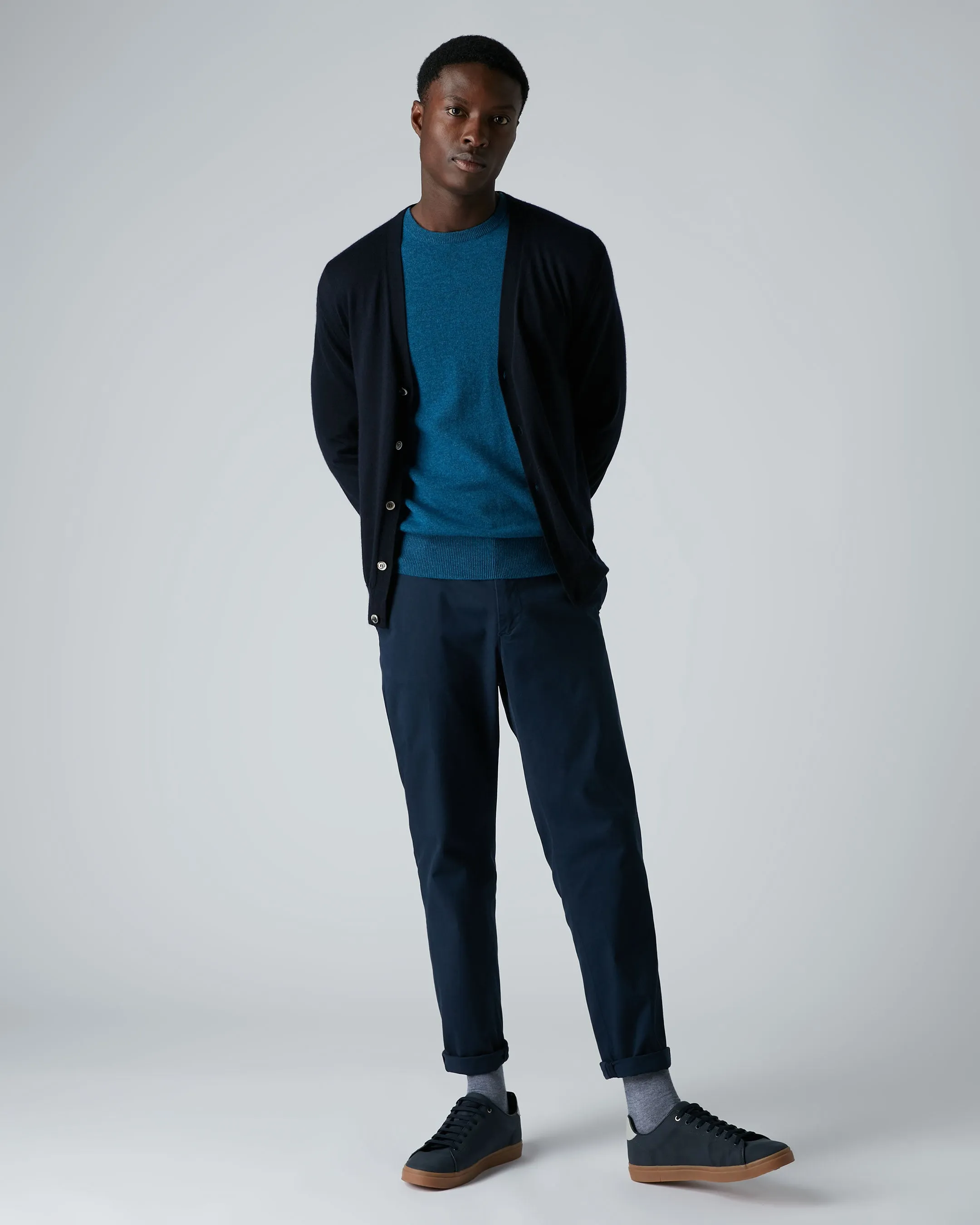 Men's Curzon Fine Gauge Cashmere Cardigan Navy Blue