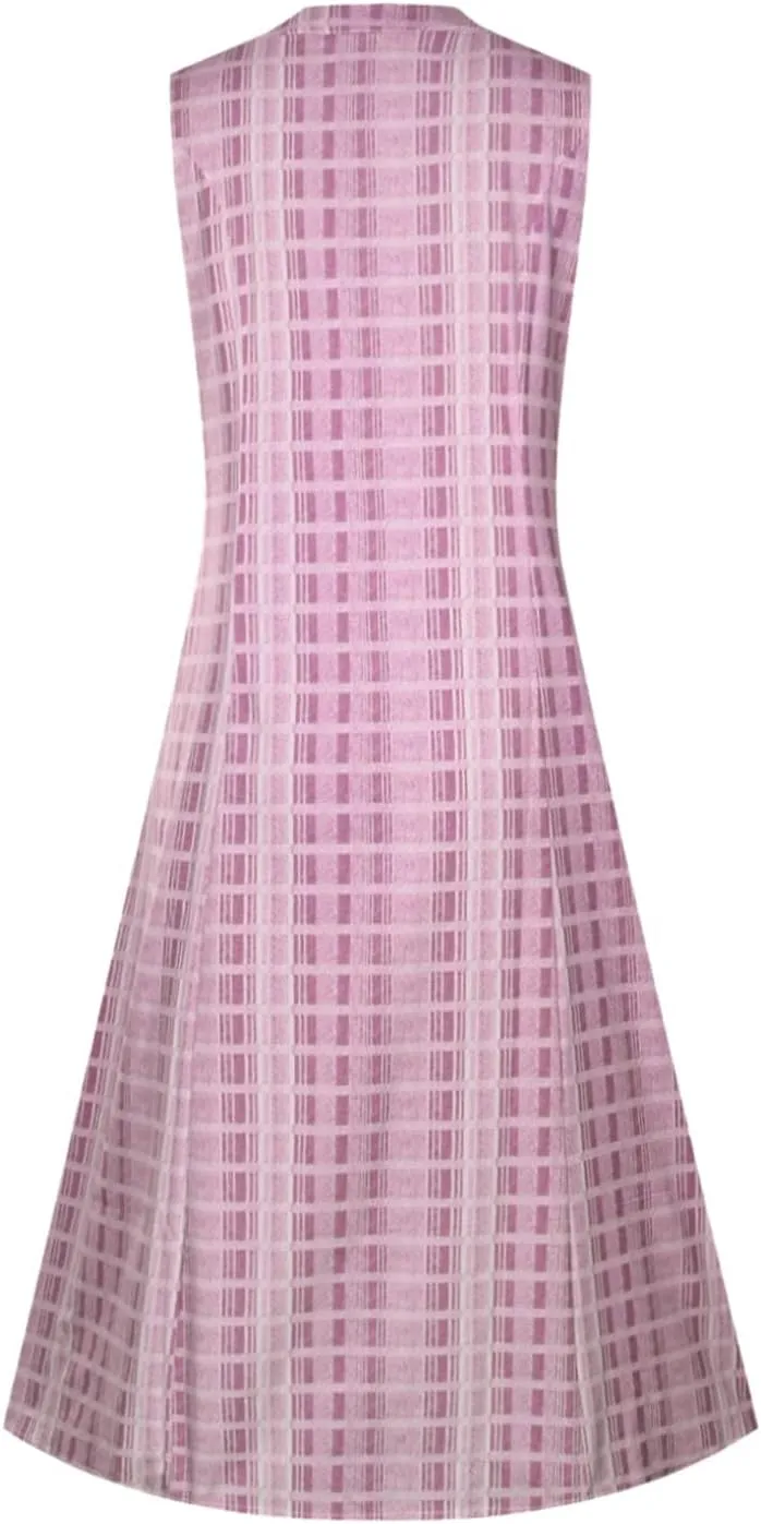 Mzkdieey Women's Summer Striped Print Button Down V Neck Maxi Dresses Sleeveless Loose Tank Dress Beach Vacation Sundress