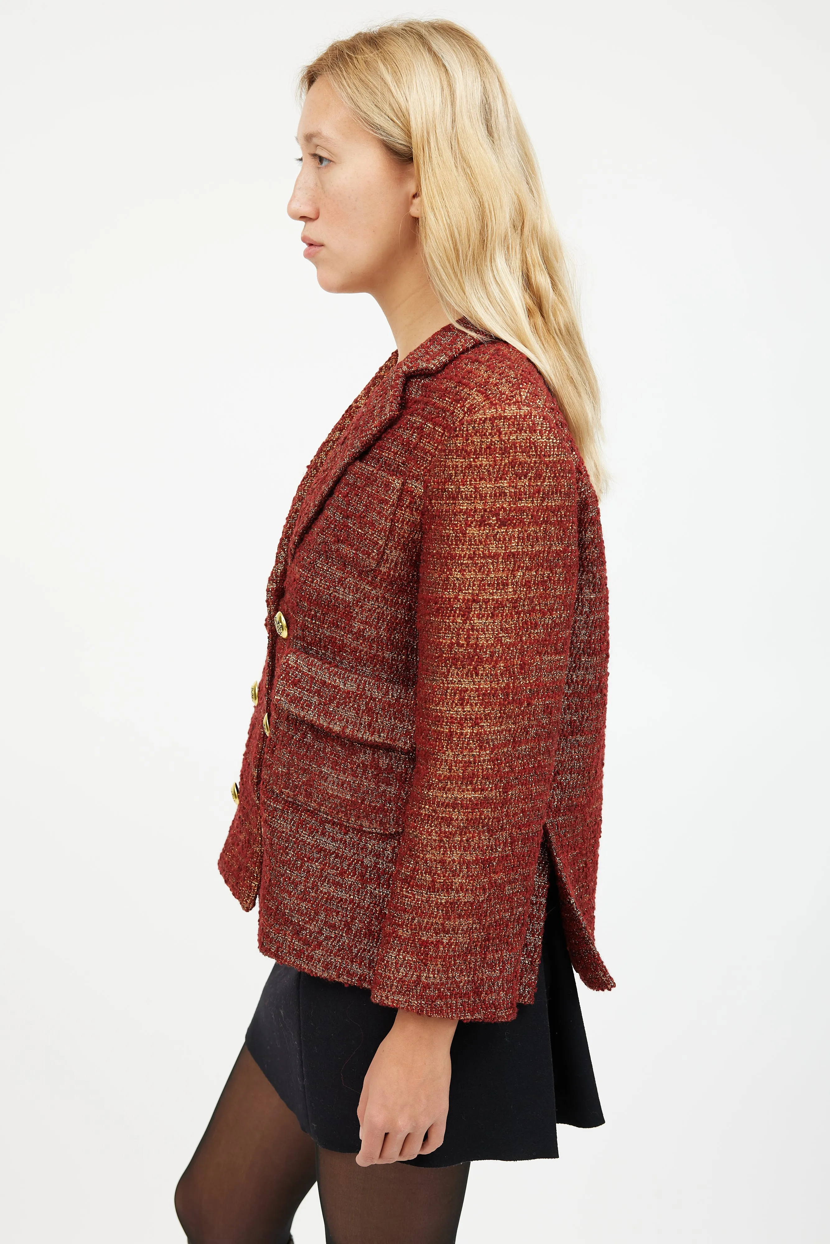 Orange Metallic Wool Tweed Blazer