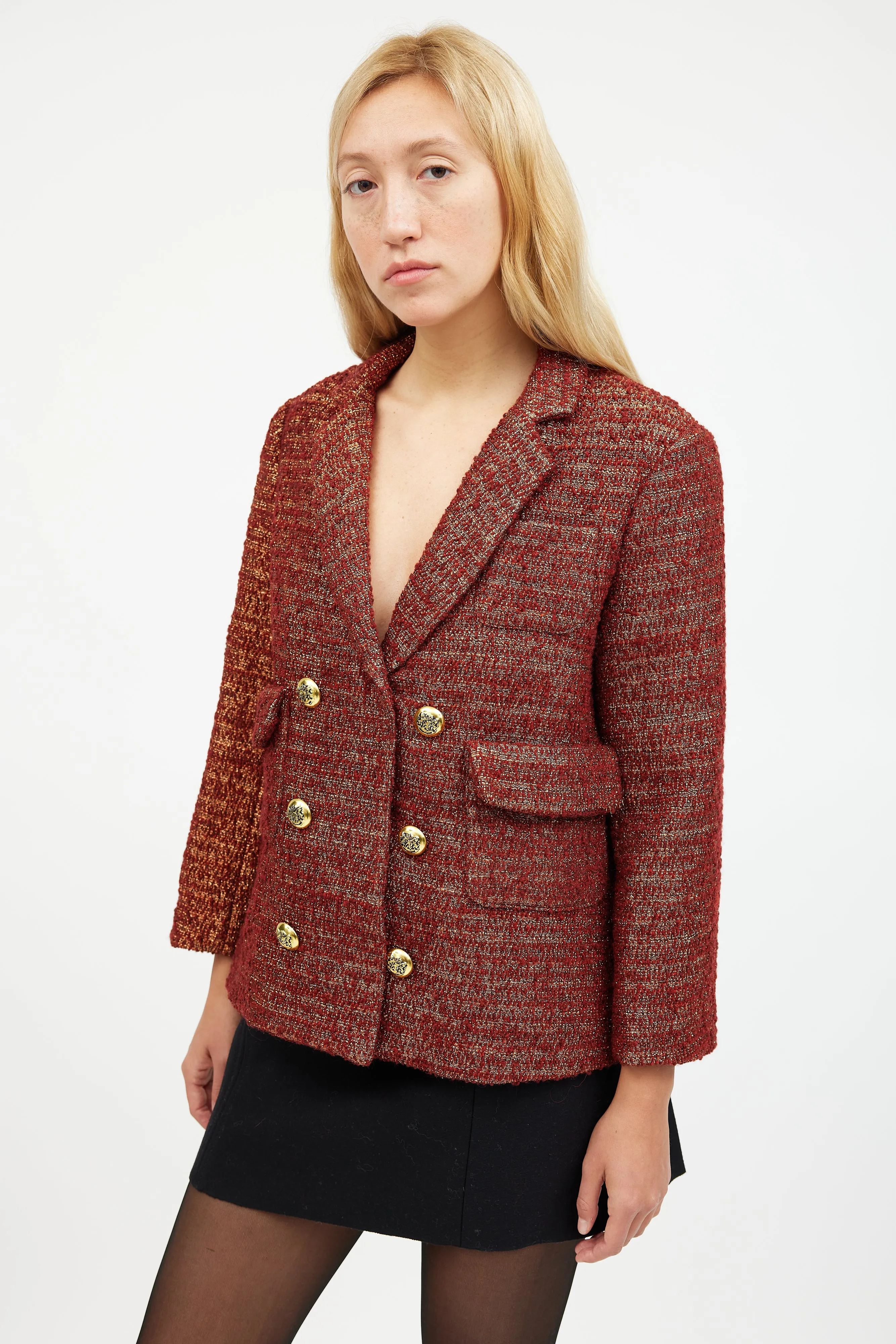 Orange Metallic Wool Tweed Blazer