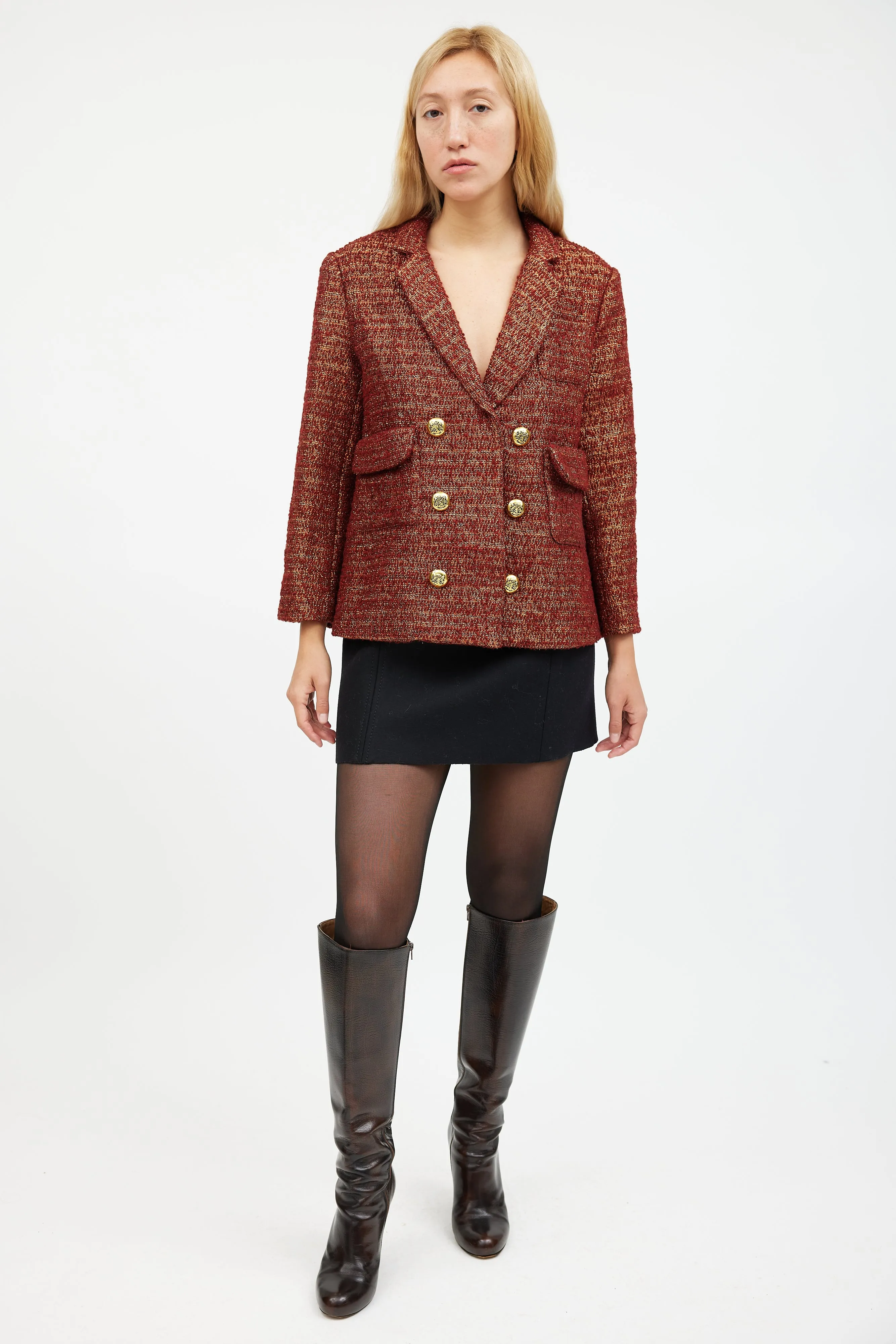 Orange Metallic Wool Tweed Blazer