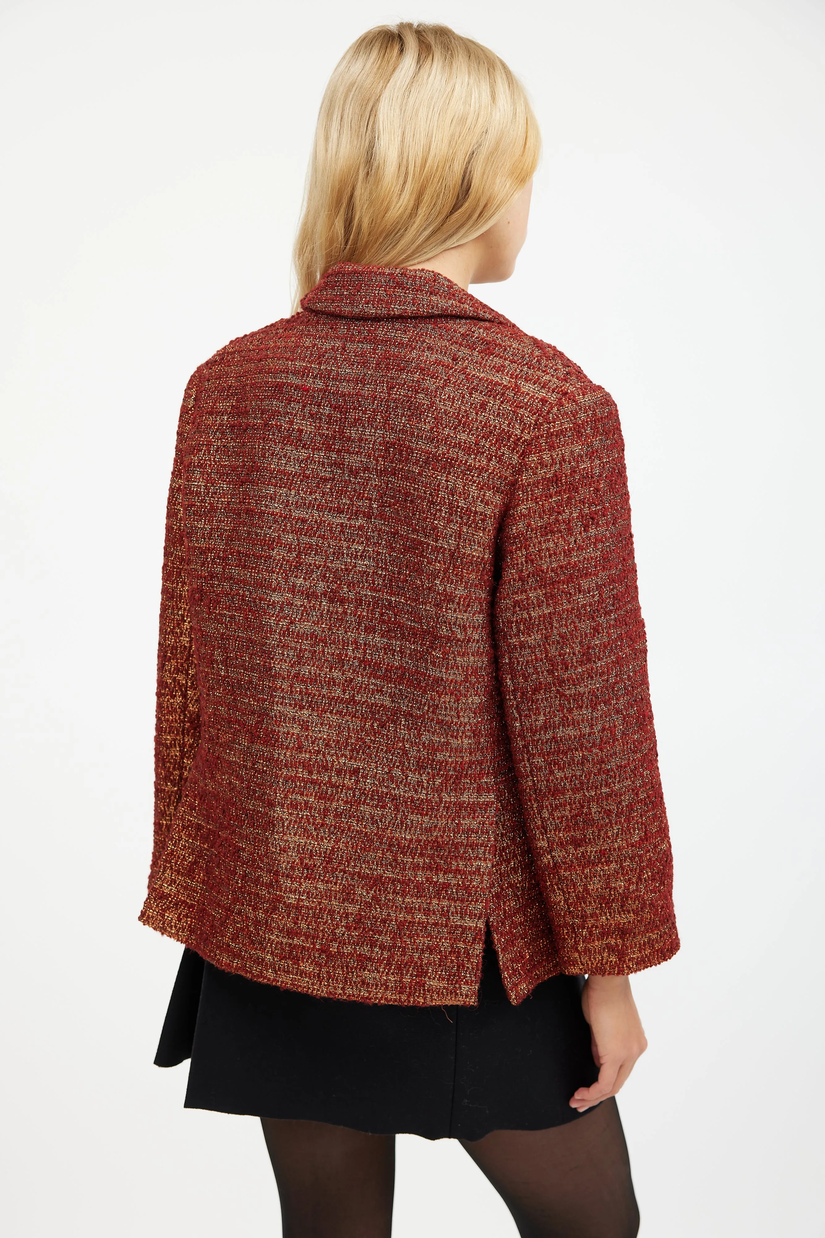Orange Metallic Wool Tweed Blazer