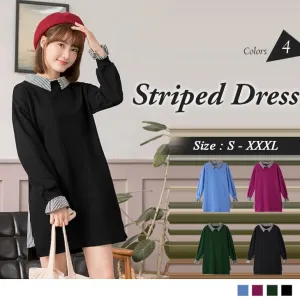 ORANGEBEAR LONG SLEEVE STRIPED SPLICE DRESS