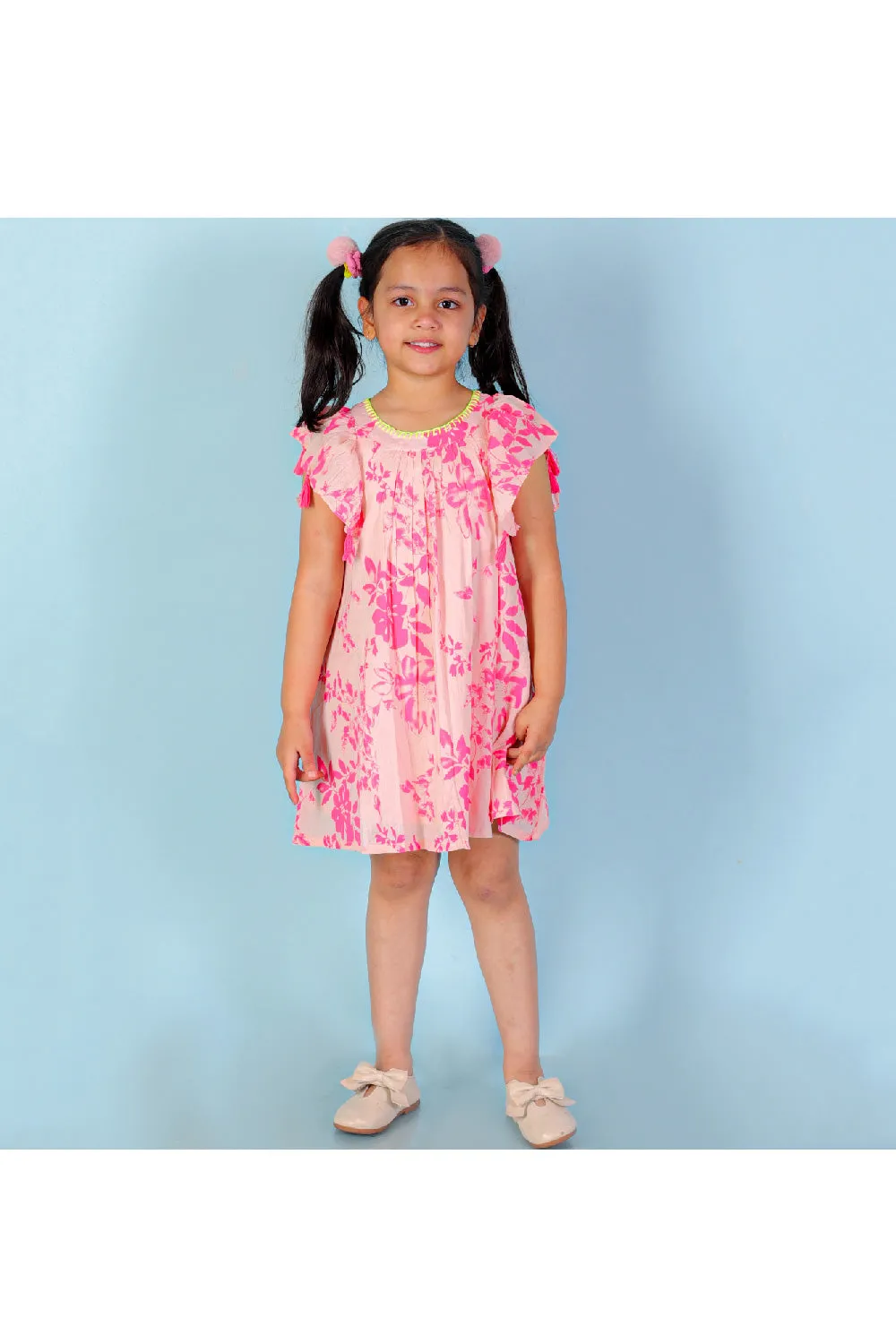 Pink Flower Printed Cotton Dress