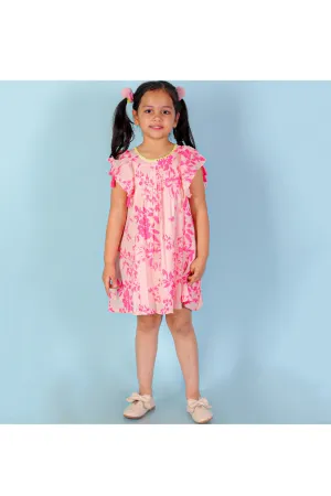 Pink Flower Printed Cotton Dress