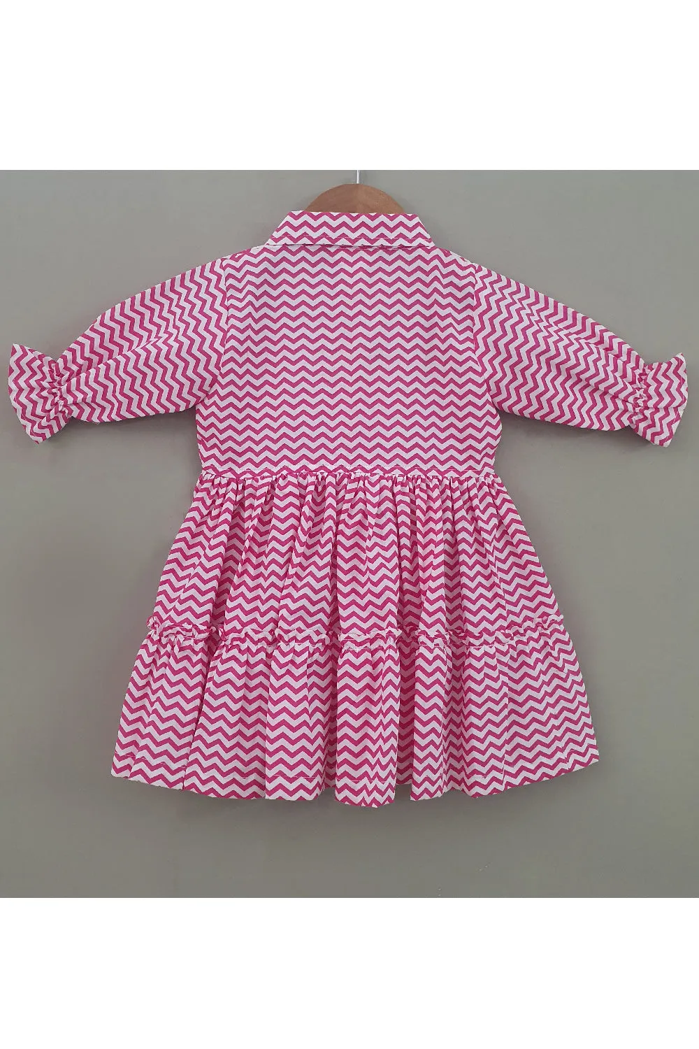Pink Zigzag Printed Cotton Shirt Style Dress