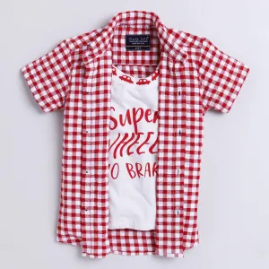 Polka Tots Full Half Sleeve Shirt With Inside Tshirt Super Wheel Checks  - Red