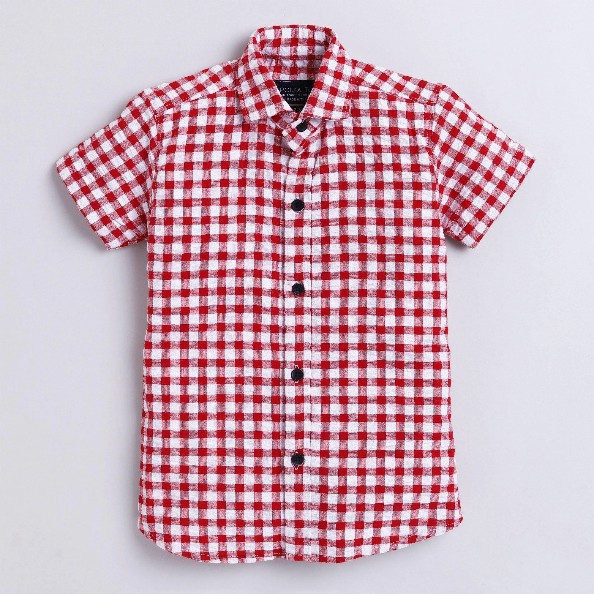 Polka Tots Full Half Sleeve Shirt With Inside Tshirt Super Wheel Checks  - Red