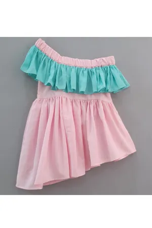 Sea Green And Pink Off Shoulder Cotton dress