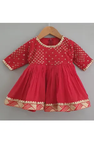 Sequin work yoke red frock