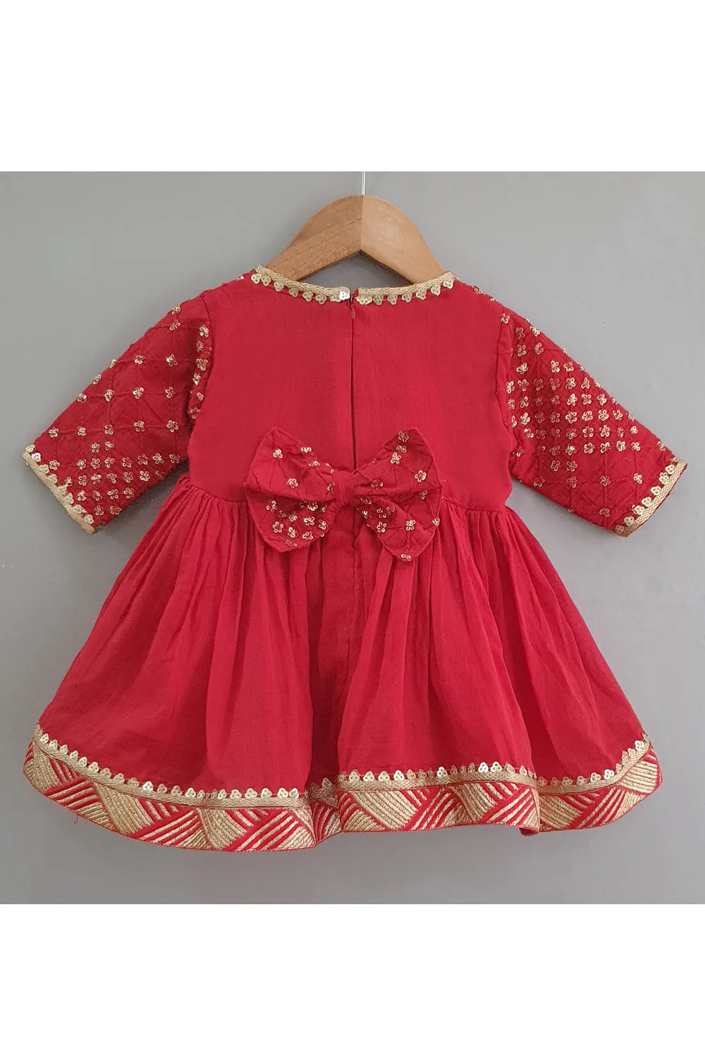 Sequin work yoke red frock
