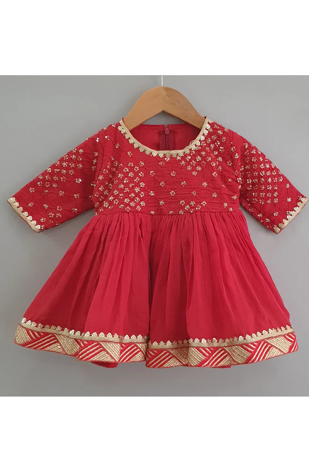 Sequin work yoke red frock