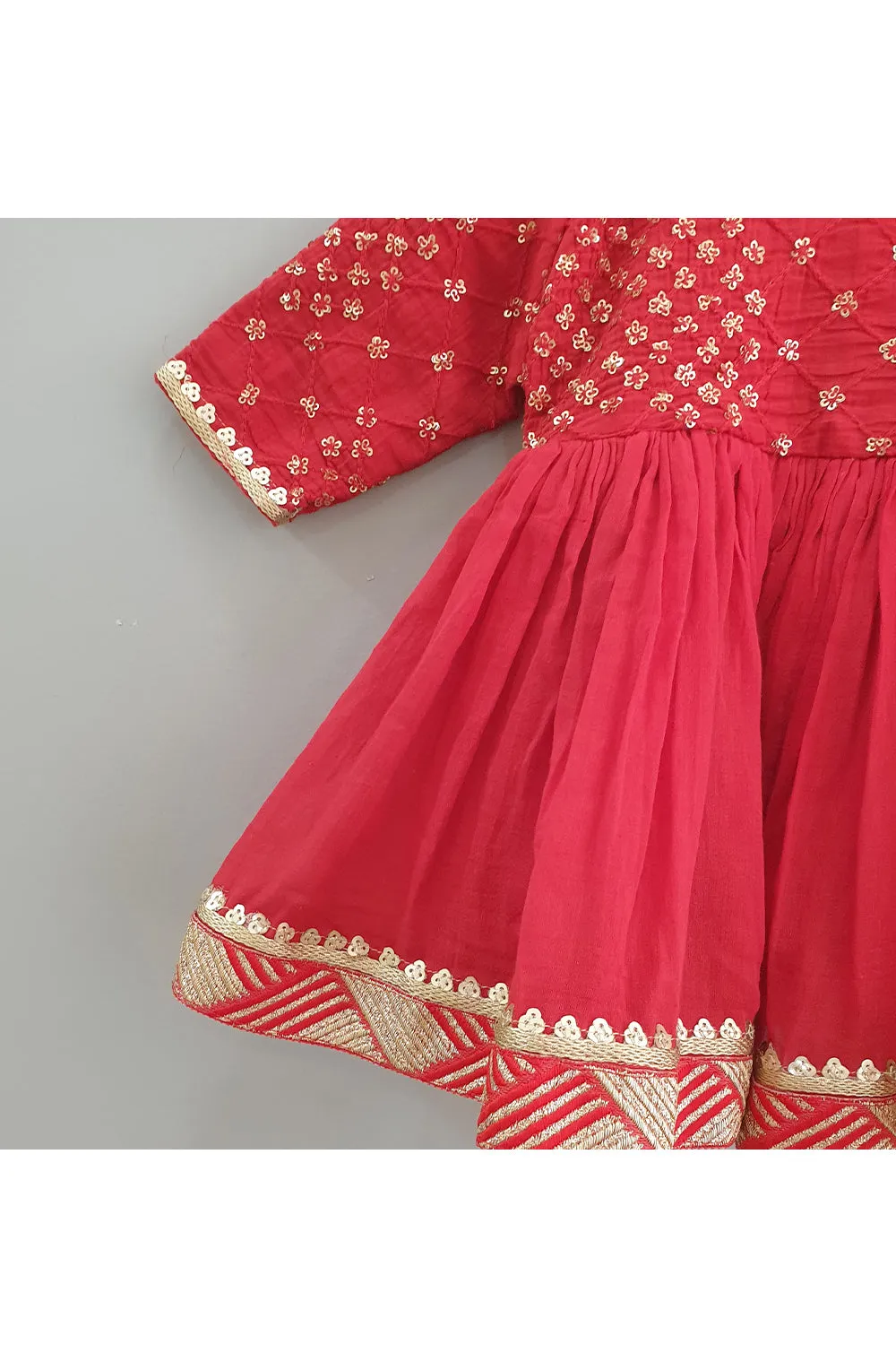 Sequin work yoke red frock