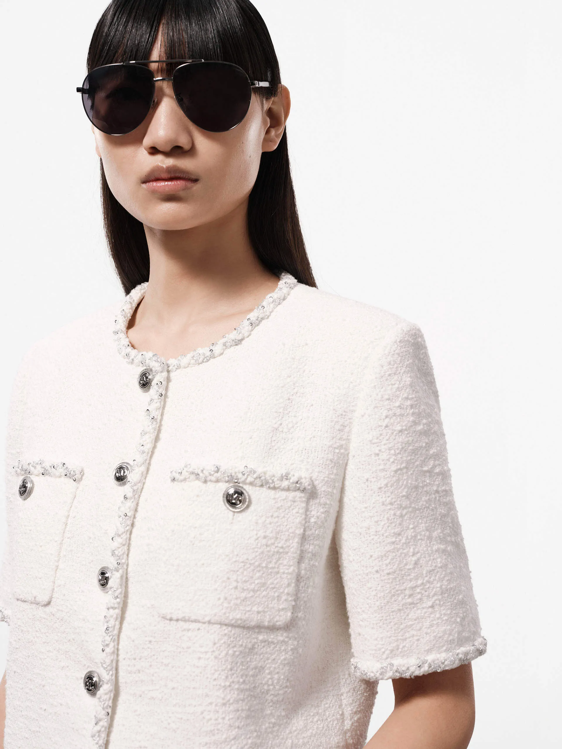 Sequins Trim Tweed Jacket