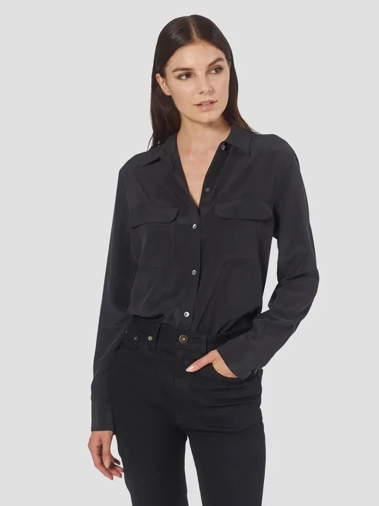 Signature Washed-Silk Shirt (Black)