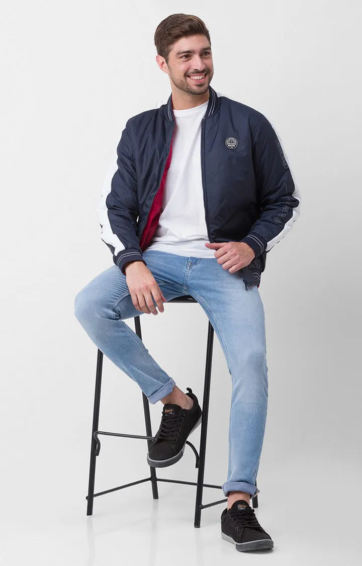 Spykar Navy Blue Deep & Red Polyester Full Sleeve Casual Jacket For Men