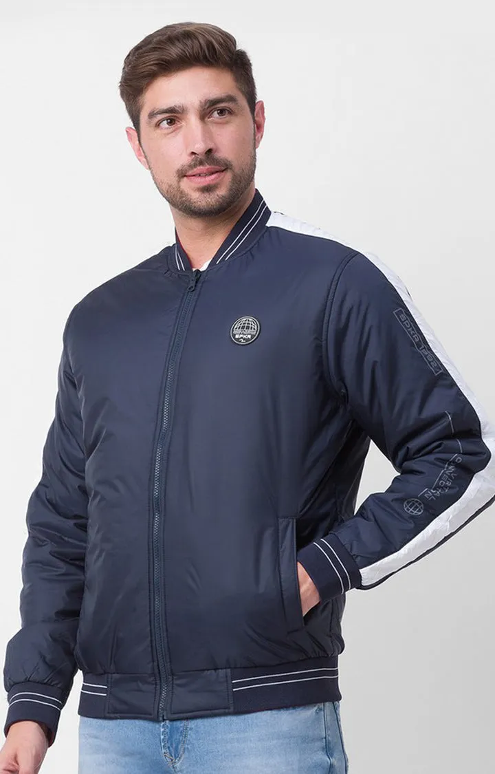 Spykar Navy Blue Deep & Red Polyester Full Sleeve Casual Jacket For Men
