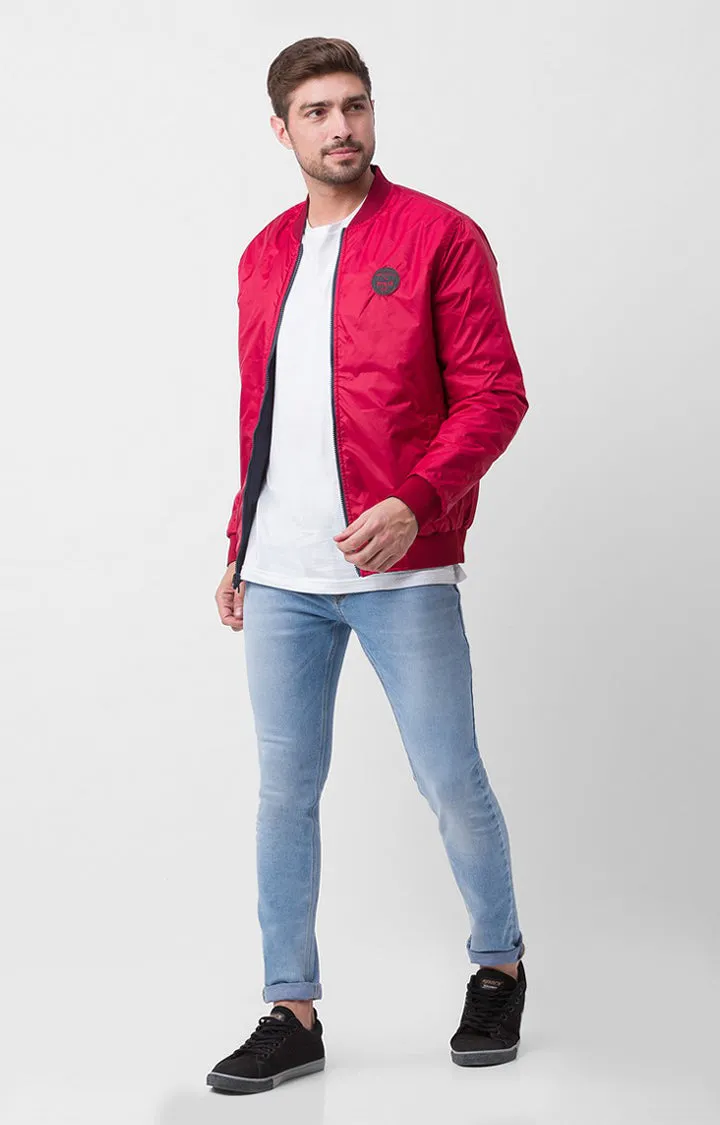 Spykar Navy Blue Deep & Red Polyester Full Sleeve Casual Jacket For Men