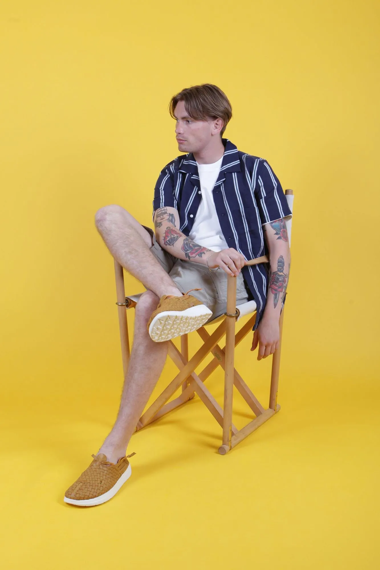 Striped Silk Shirt (Navy)
