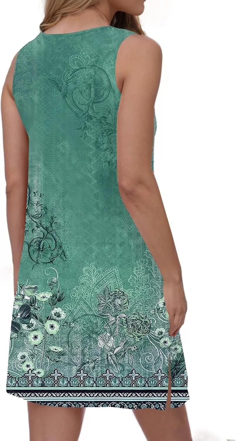 Summer Dresses for Women 2025 Eyelet Swimsuit Coverup Casual Loose Sleeveless Sundresses Tank Dresses with Pockets