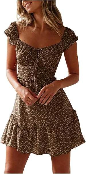 Summer Dresses for Women 2025 MilkMaid Dress Smocked Dress Ruffle Floral Sundresses Tie Front Boho Short Dresses
