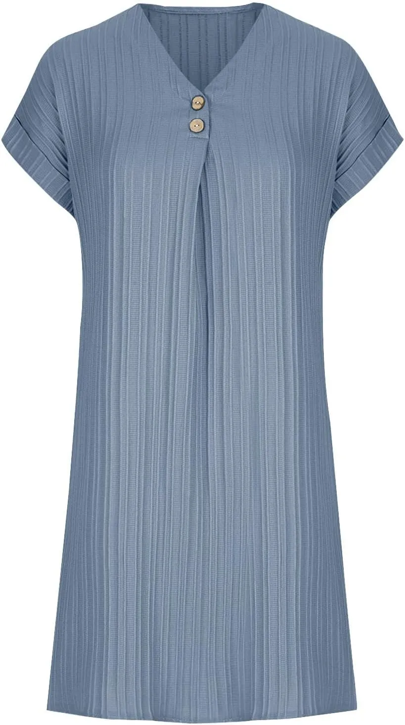TARIENDY Womens Short Sleeve Dress Loose Fit V Neck Dresses Casual Summer Comfy Sundress Plain Beach Vacation Outfits 2025