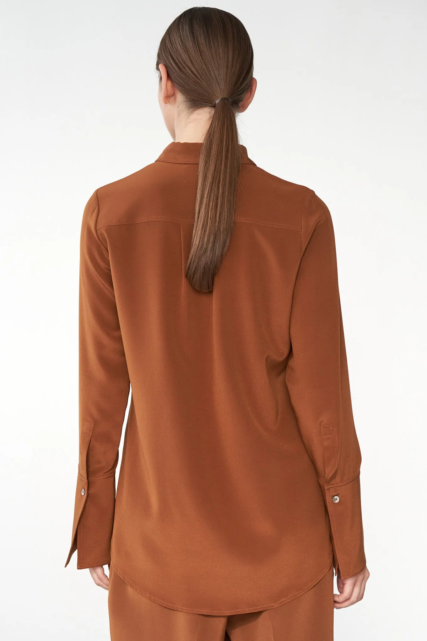 VALENTIN BUTTON SHIRT - SUEDE BROWN - SILK/SPANDEX