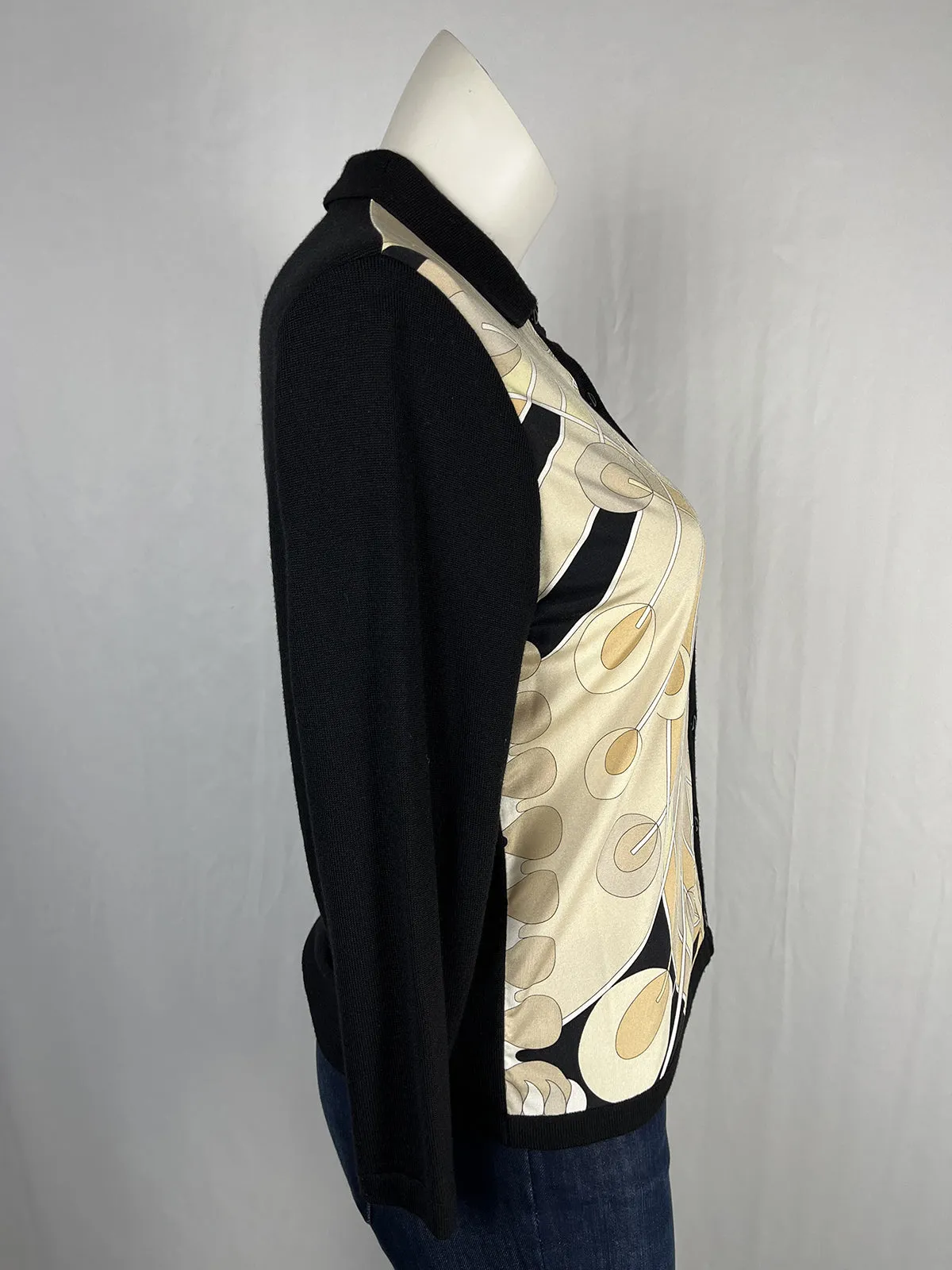 Vintage Averardo Bessi Size 14 Black & Beige '70s Geo Print Shirt Sweater